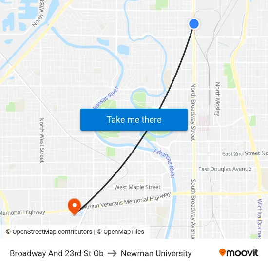 Broadway And 23rd St Ob to Newman University map