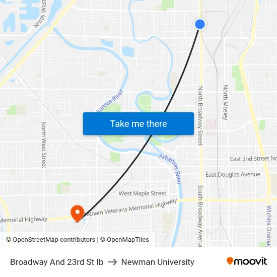 Broadway And 23rd St Ib to Newman University map