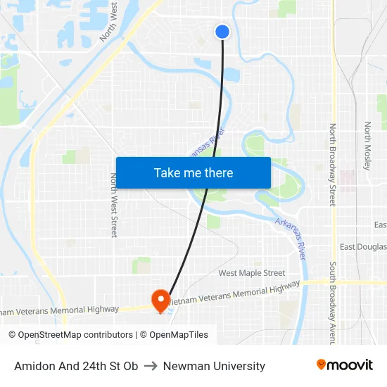 Amidon And 24th St Ob to Newman University map