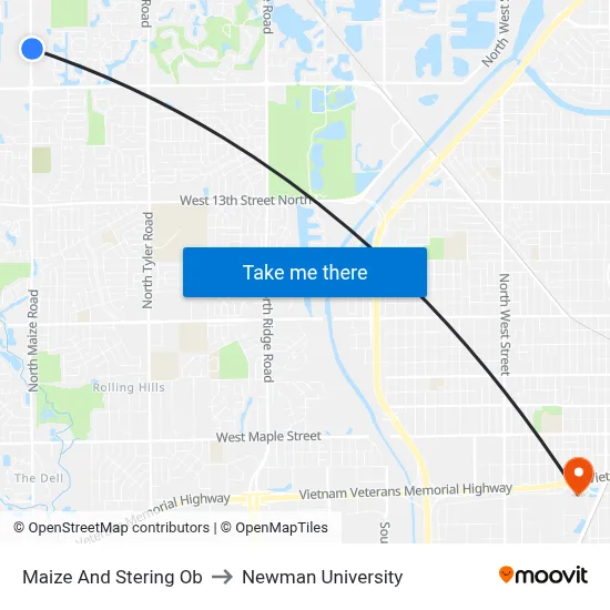 Maize And Stering Ob to Newman University map