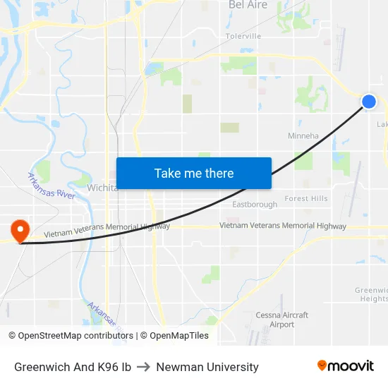 Greenwich And K96 Ib to Newman University map