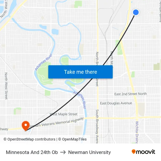 Minnesota And 24th Ob to Newman University map
