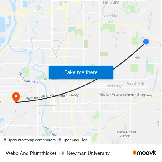 Webb And Plumthicket to Newman University map