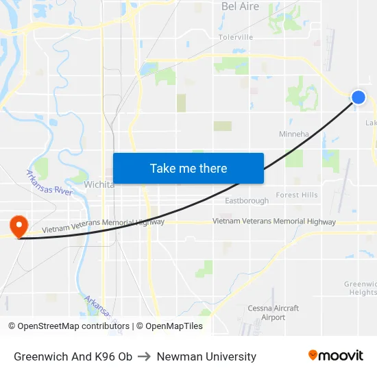 Greenwich And K96 Ob to Newman University map