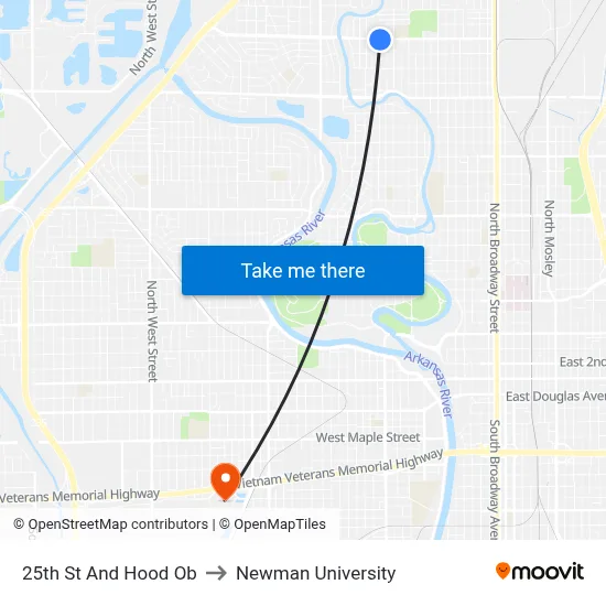 25th St And Hood Ob to Newman University map
