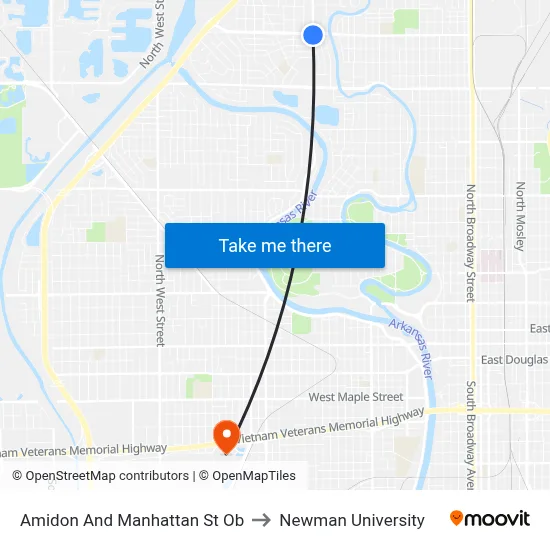 Amidon And Manhattan St Ob to Newman University map