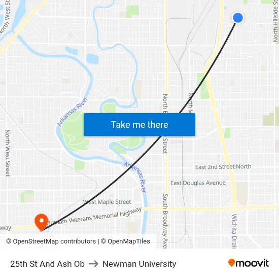 25th St And Ash Ob to Newman University map