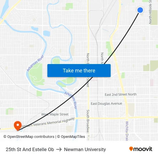 25th St And Estelle Ob to Newman University map