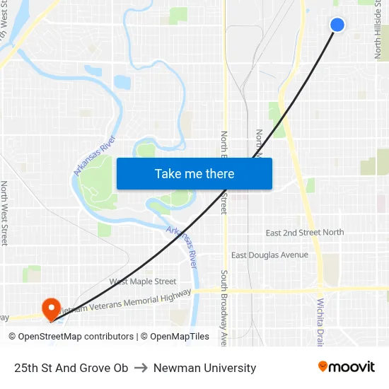 25th St And Grove Ob to Newman University map
