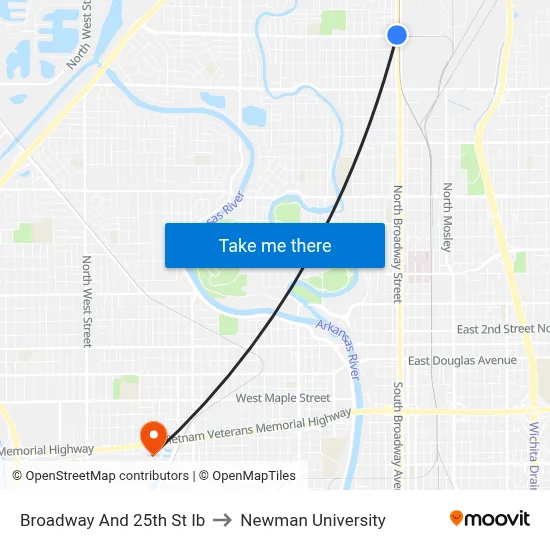 Broadway And 25th St Ib to Newman University map