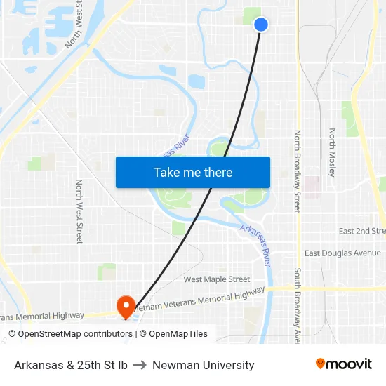 Arkansas & 25th St Ib to Newman University map