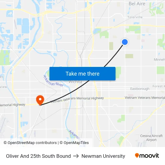 Oliver And 25th South Bound to Newman University map