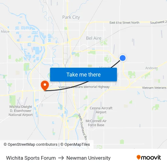 Wichita  Sports Forum to Newman University map