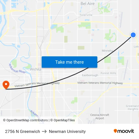 2756 N Greenwich to Newman University map
