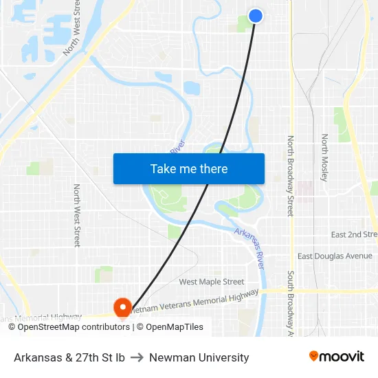 Arkansas & 27th St Ib to Newman University map