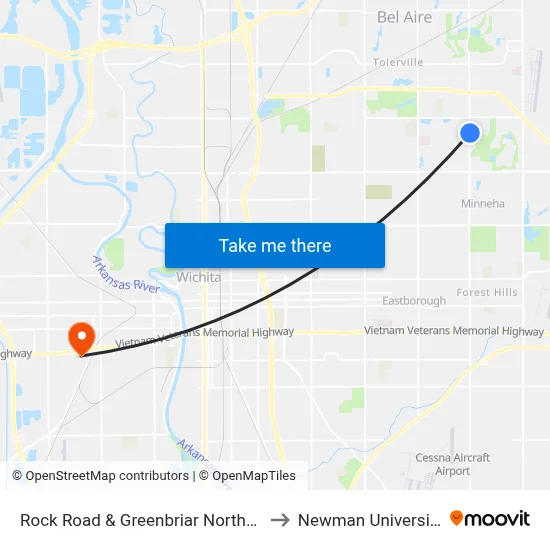 Rock Road & Greenbriar Northbd to Newman University map