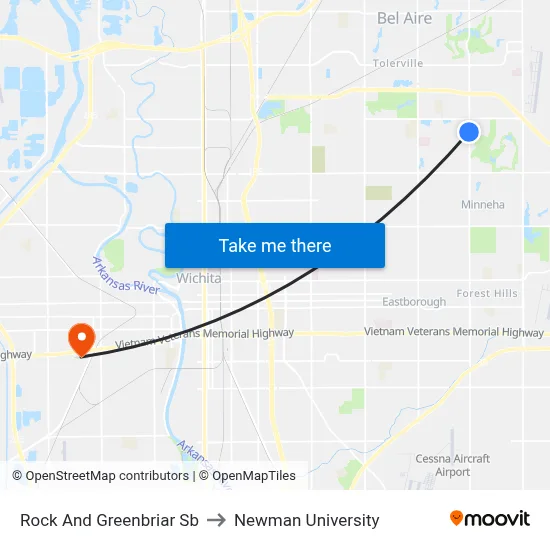 Rock And Greenbriar Sb to Newman University map