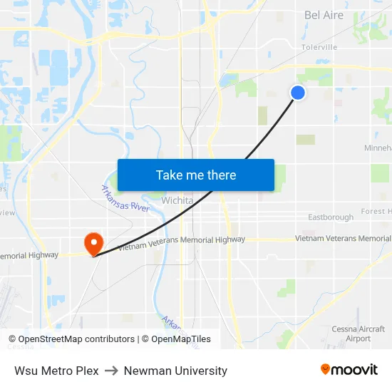 Wsu Metro Plex to Newman University map