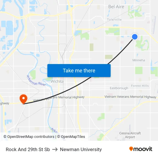 Rock And 29th St Sb to Newman University map