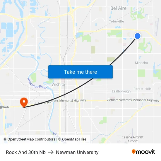 Rock And 30th Nb to Newman University map