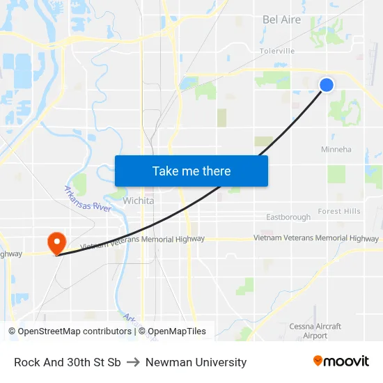 Rock And 30th St Sb to Newman University map