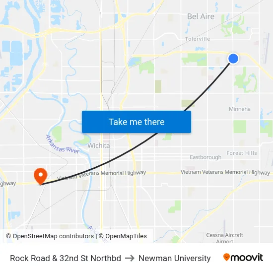 Rock Road & 32nd St Northbd to Newman University map