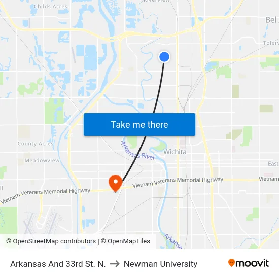 Arkansas And 33rd St. N. to Newman University map