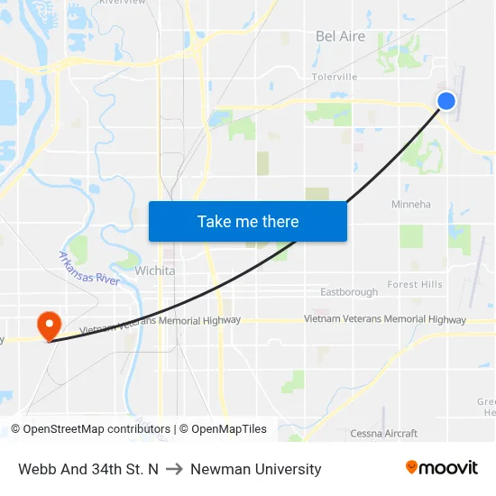 Webb And 34th St. N to Newman University map