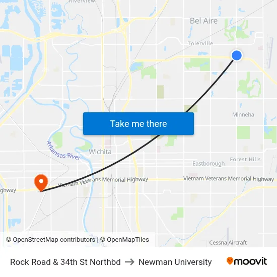 Rock Road & 34th St Northbd to Newman University map