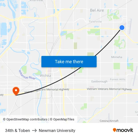 34th & Toben to Newman University map