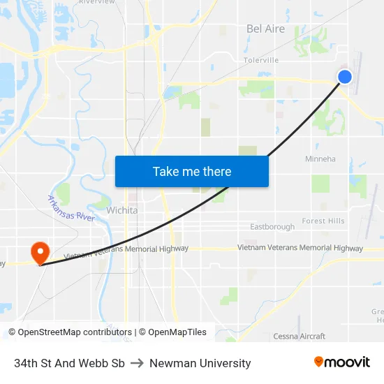 34th St And Webb Sb to Newman University map