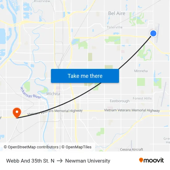 Webb And 35th St. N to Newman University map