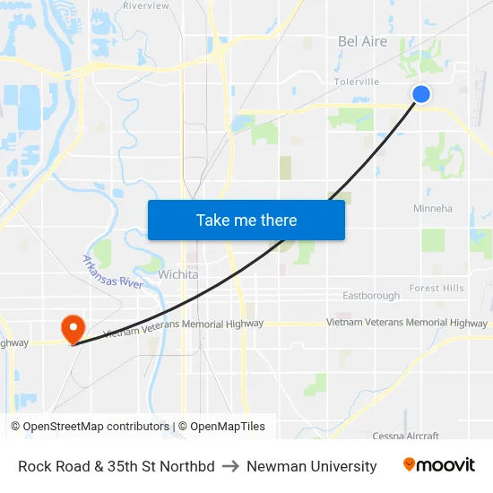 Rock Road & 35th St Northbd to Newman University map