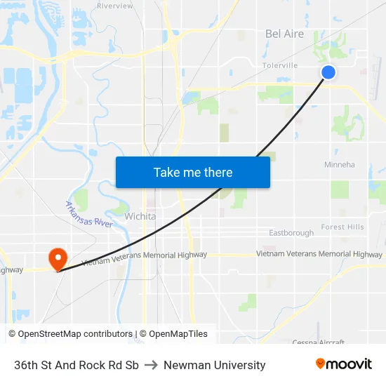 36th St And Rock Rd Sb to Newman University map