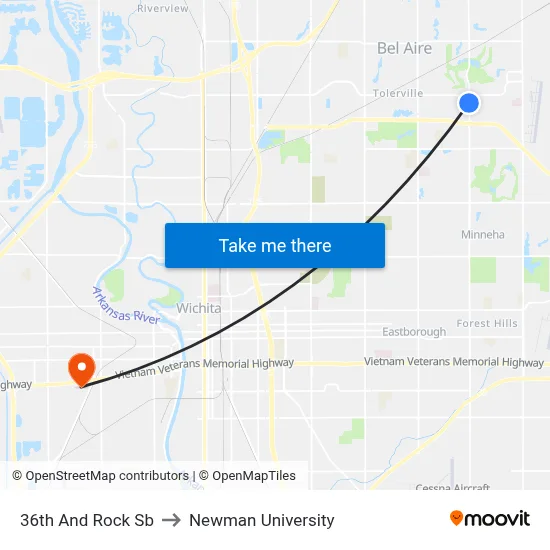 36th And Rock Sb to Newman University map