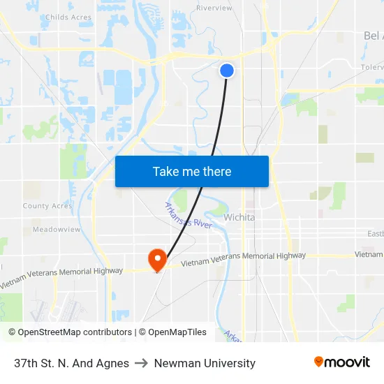 37th St. N. And Agnes to Newman University map