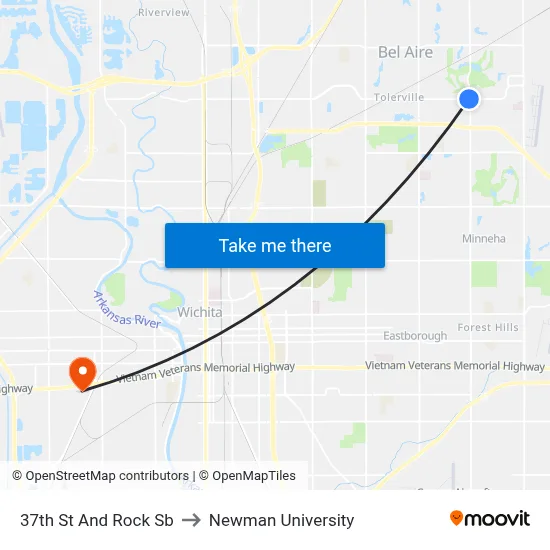 37th St And Rock Sb to Newman University map