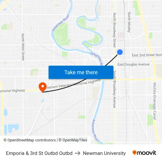 Emporia & 3rd St Outbd Outbd to Newman University map