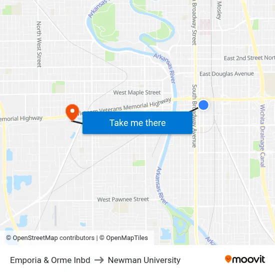 Emporia & Orme Inbd to Newman University map