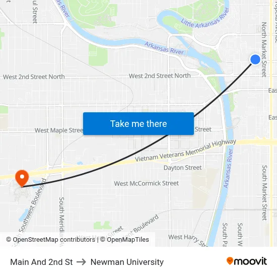 Main And 2nd St to Newman University map
