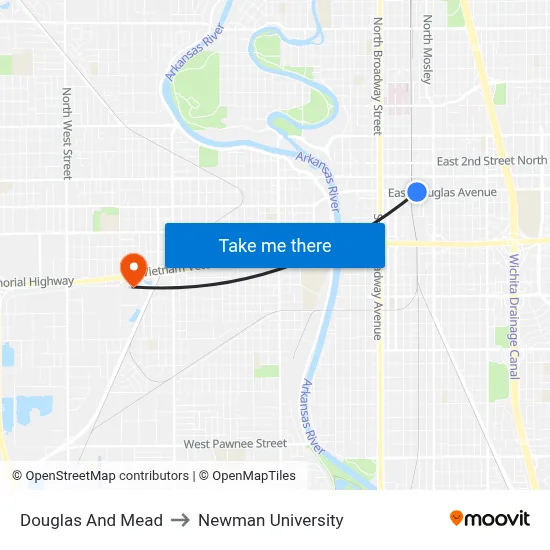 Douglas And Mead to Newman University map
