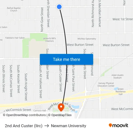 2nd And Custer (Ilrc) to Newman University map
