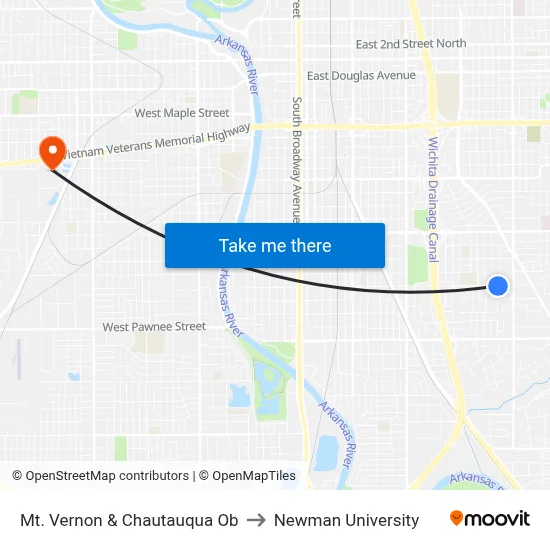 Mt. Vernon & Chautauqua Ob to Newman University map