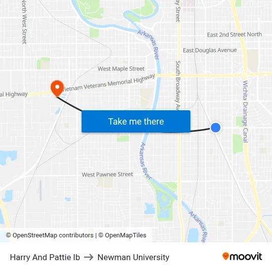 Harry And Pattie Ib to Newman University map