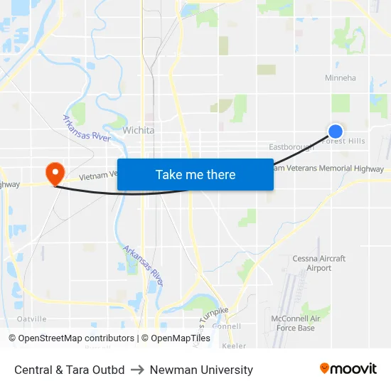 Central & Tara Outbd to Newman University map