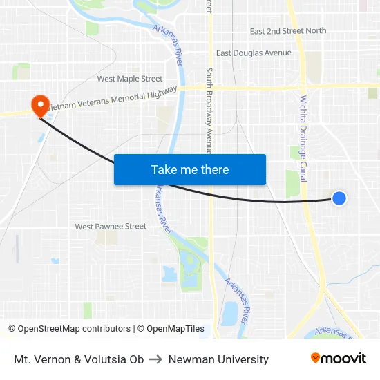 Mt. Vernon & Volutsia Ob to Newman University map