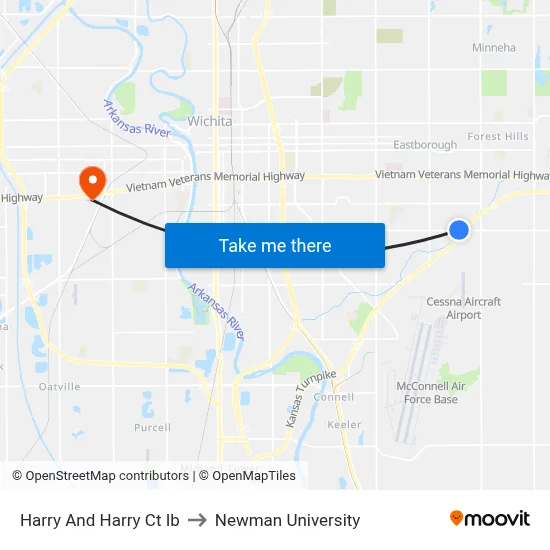 Harry And Harry Ct Ib to Newman University map