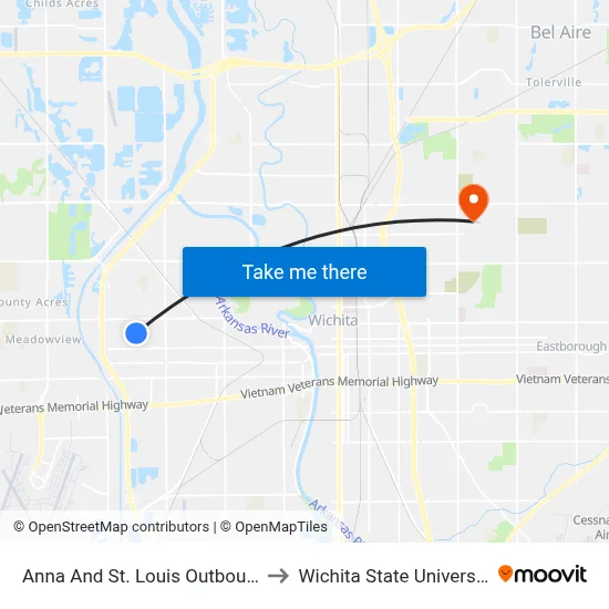 Anna And St. Louis Outbound to Wichita State University map