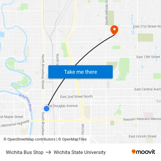 Wichita Bus Stop to Wichita State University map