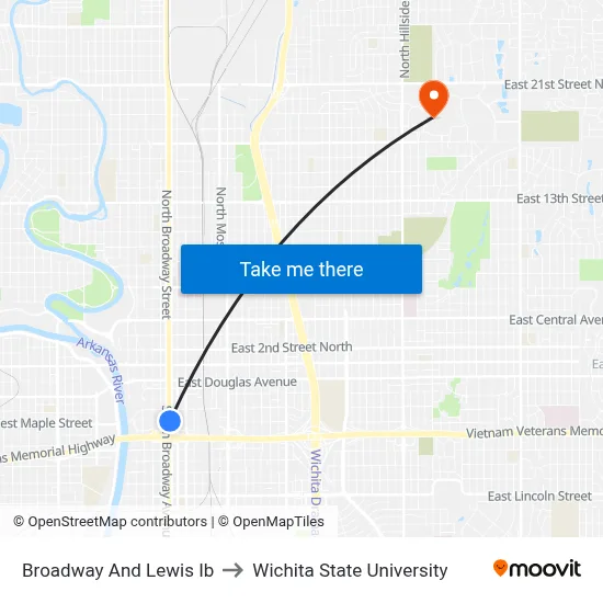 Broadway And Lewis Ib to Wichita State University map